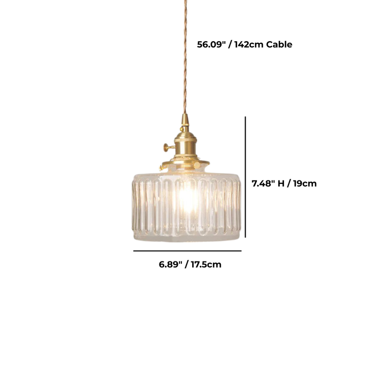 VitraLume: Lampada a sospensione in vetro vintage – Lampada a sospensione retro con dettagli in ottone