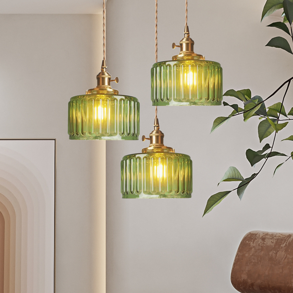 VitraLume: Lampada a sospensione in vetro vintage – Lampada a sospensione retro con dettagli in ottone