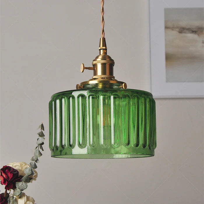 VitraLume: Lampada a sospensione in vetro vintage – Lampada a sospensione retro con dettagli in ottone