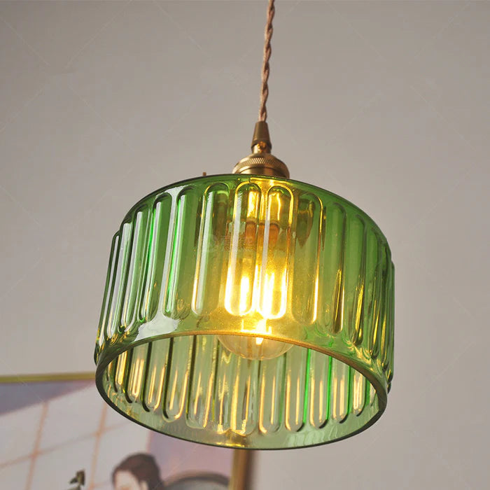 VitraLume: Lampada a sospensione in vetro vintage – Lampada a sospensione retro con dettagli in ottone