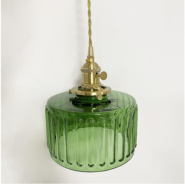 VitraLume: Lampada a sospensione in vetro vintage – Lampada a sospensione retro con dettagli in ottone