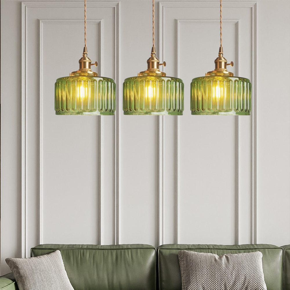 VitraLume: Lampada a sospensione in vetro vintage – Lampada a sospensione retro con dettagli in ottone