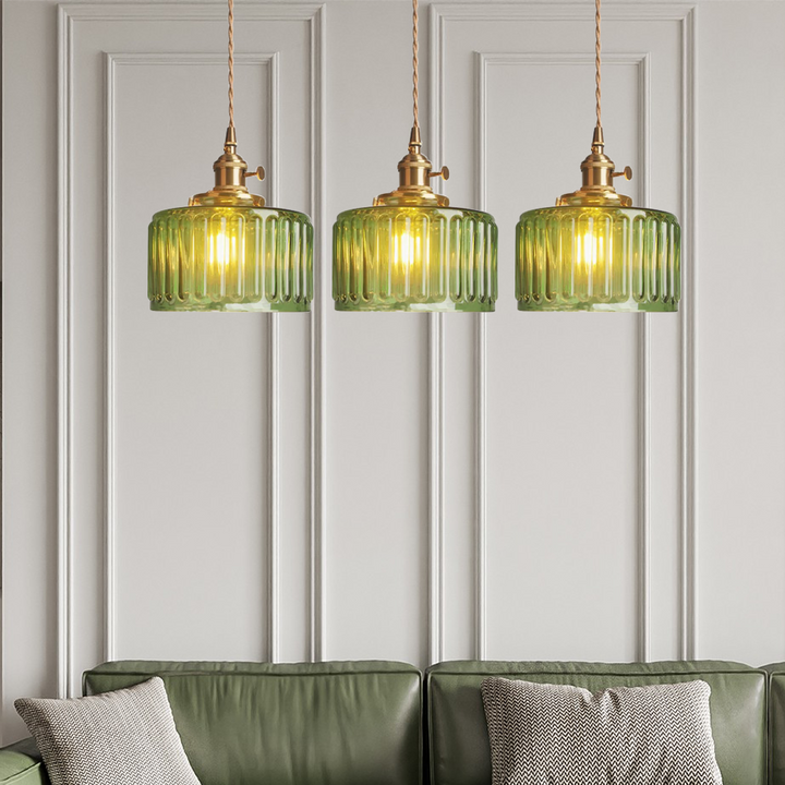 VitraLume: Lampada a sospensione in vetro vintage – Lampada a sospensione retro con dettagli in ottone