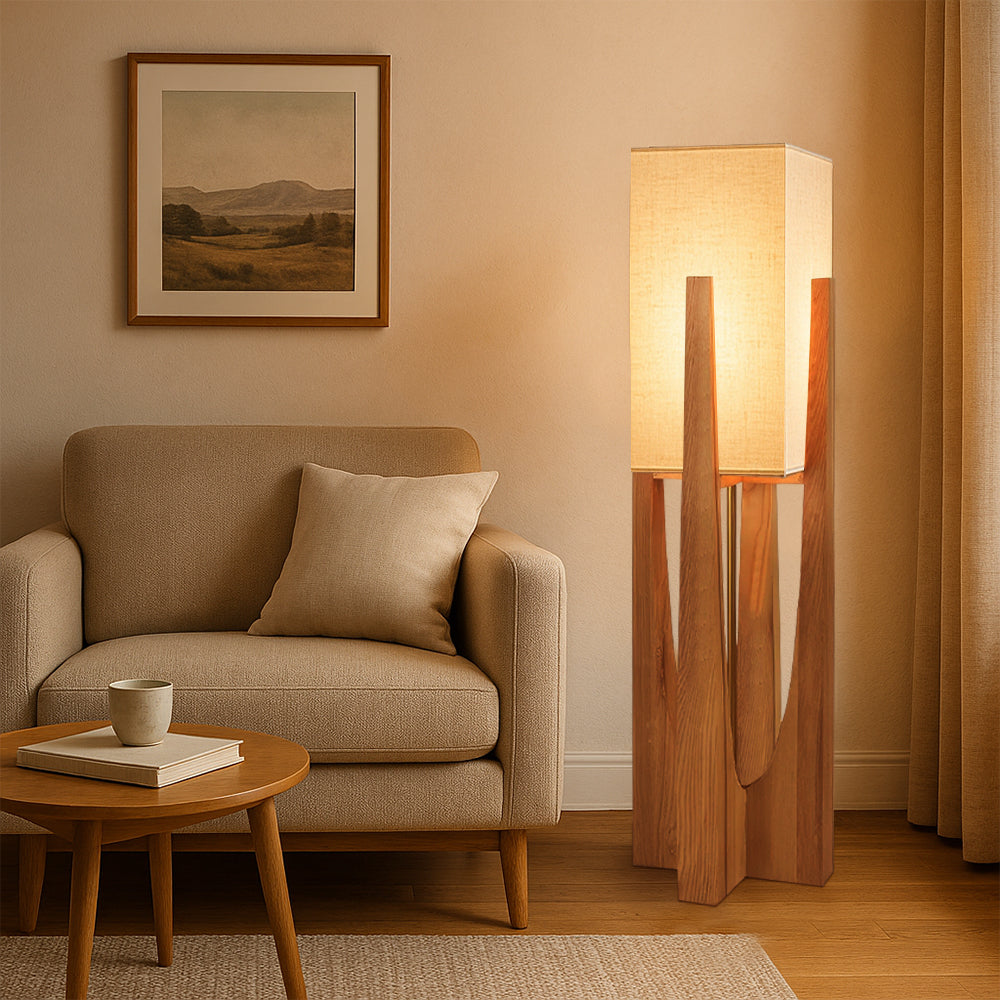 WabiLuma: Lampada da terra LED in tessuto e legno – stile e design giapponese