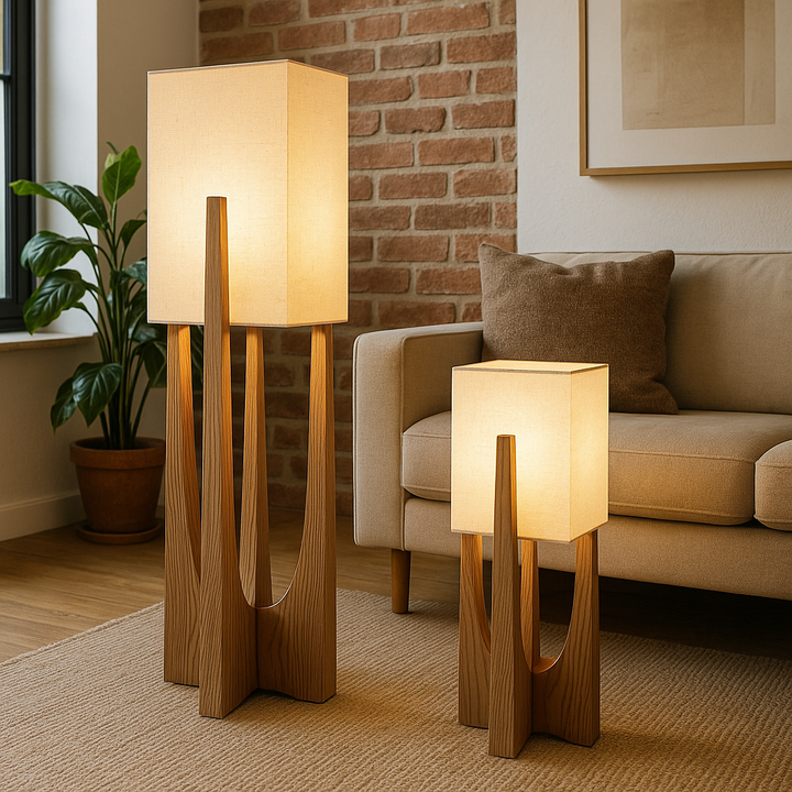 WabiLuma: Lampada da terra LED in tessuto e legno – stile e design giapponese
