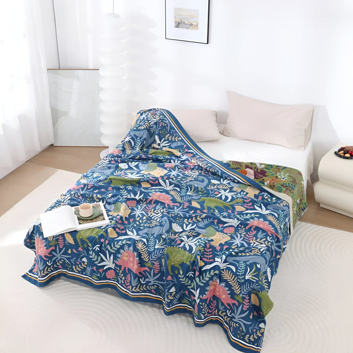 Waldrex: Coperte in cotone con stampa di dinosauri e bosco in cotone leggero – per camerette e soggiorni
