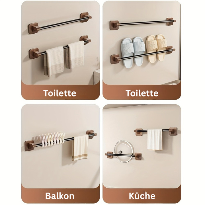 WalnussStil: Porta asciugamani da bagno – elegante supporto in alluminio con effetto legno, salvaspazio e decorativo senza forare