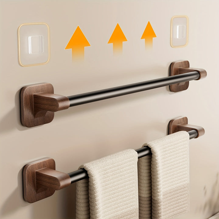 WalnussStil: Porta asciugamani da bagno – elegante supporto in alluminio con effetto legno, salvaspazio e decorativo senza forare