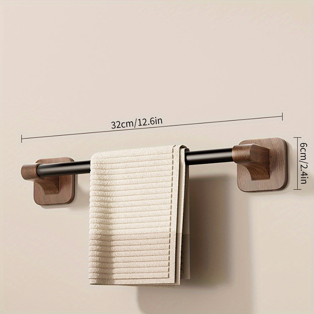 WalnussStil: Porta asciugamani da bagno – elegante supporto in alluminio con effetto legno, salvaspazio e decorativo senza forare