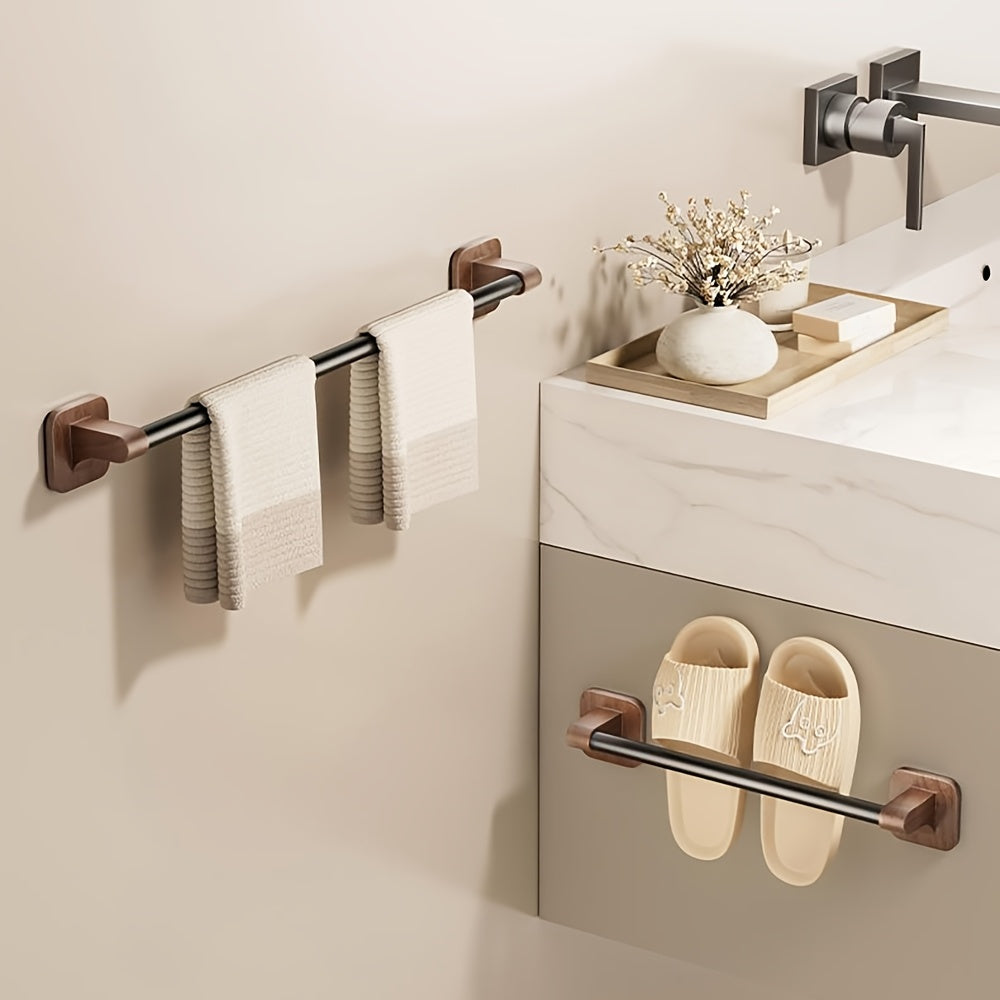 WalnussStil: Porta asciugamani da bagno – elegante supporto in alluminio con effetto legno, salvaspazio e decorativo senza forare