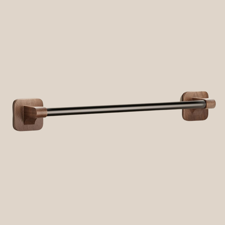 WalnussStil: Porta asciugamani da bagno – elegante supporto in alluminio con effetto legno, salvaspazio e decorativo senza forare