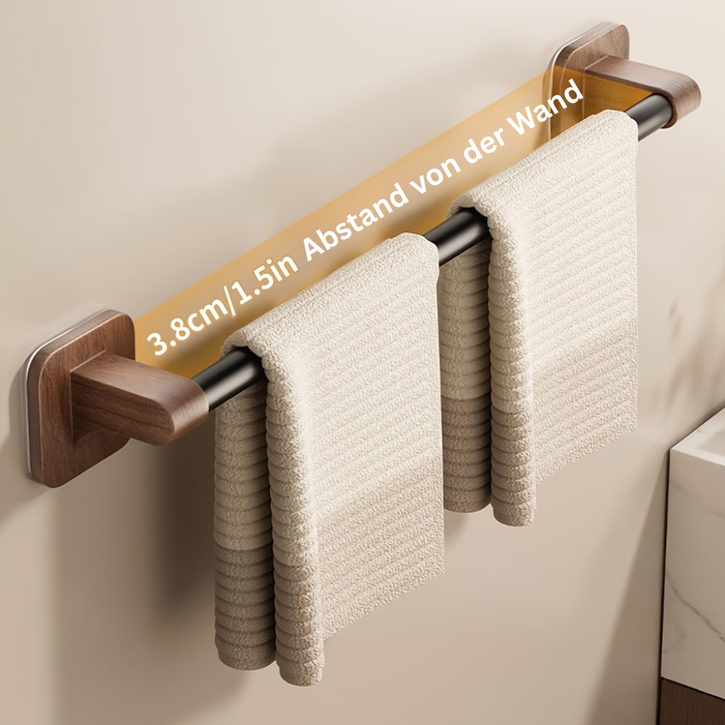 WalnussStil: Porta asciugamani da bagno – elegante supporto in alluminio con effetto legno, salvaspazio e decorativo senza forare