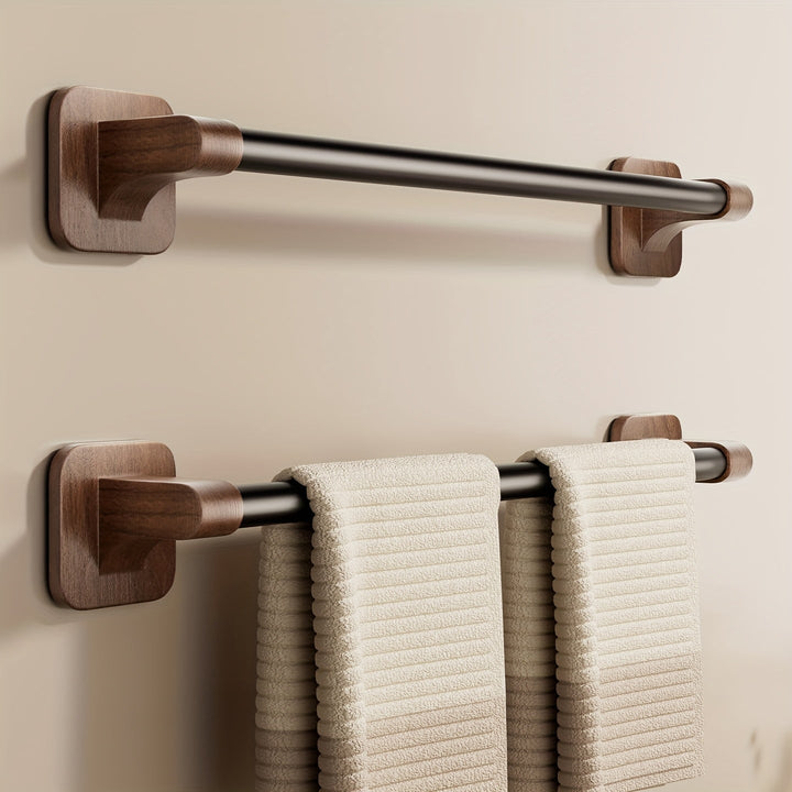 WalnussStil: Porta asciugamani da bagno – elegante supporto in alluminio con effetto legno, salvaspazio e decorativo senza forare