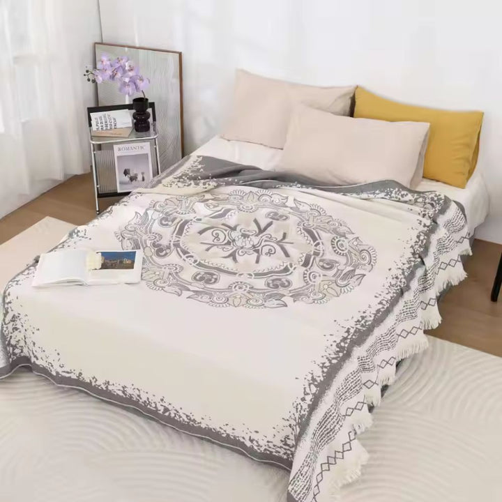 WandernBoho: Coperta in cotone elegante con motivo geometrico e look Boho – per aree living e notte