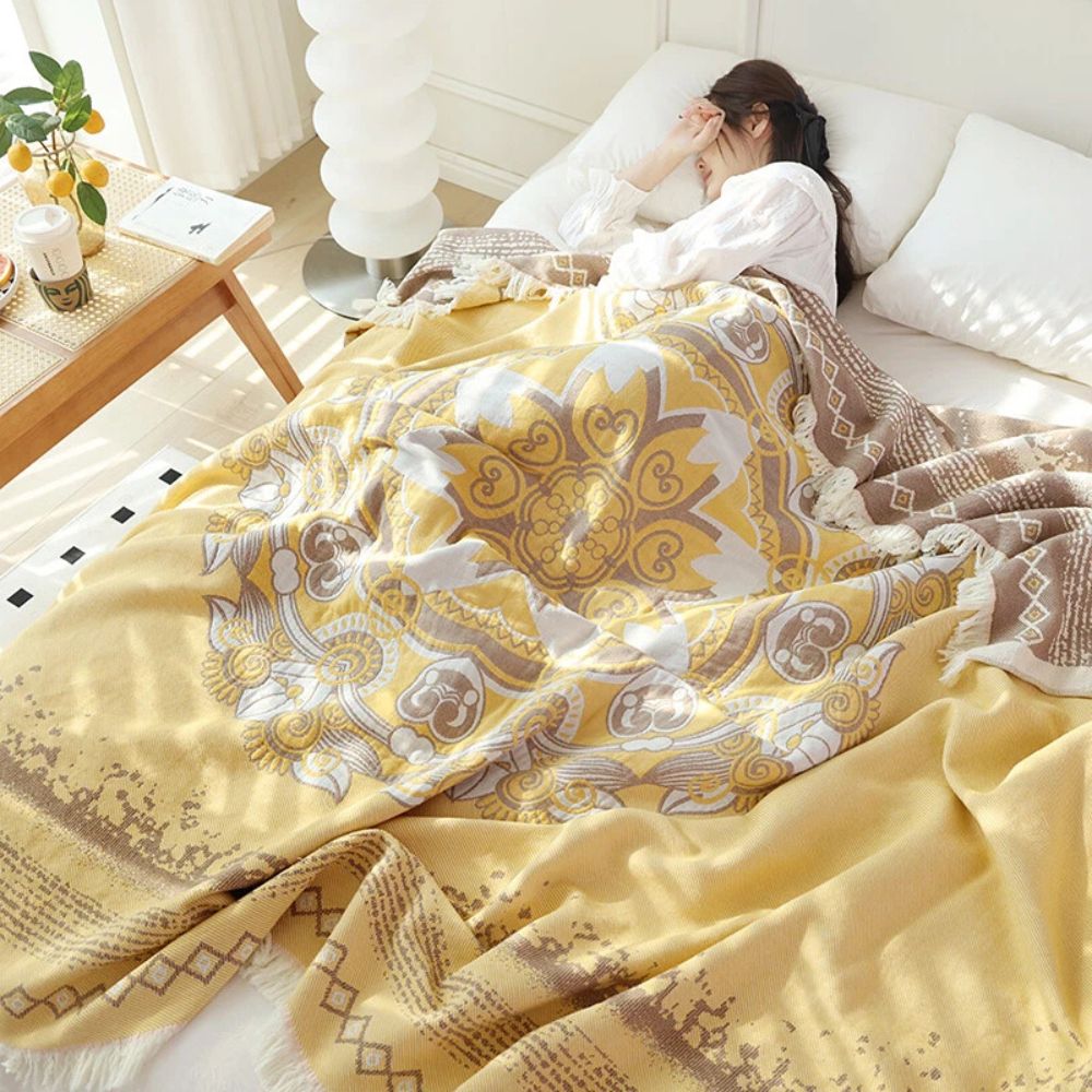 WandernBoho: Coperta in cotone elegante con motivo geometrico e look Boho – per aree living e notte