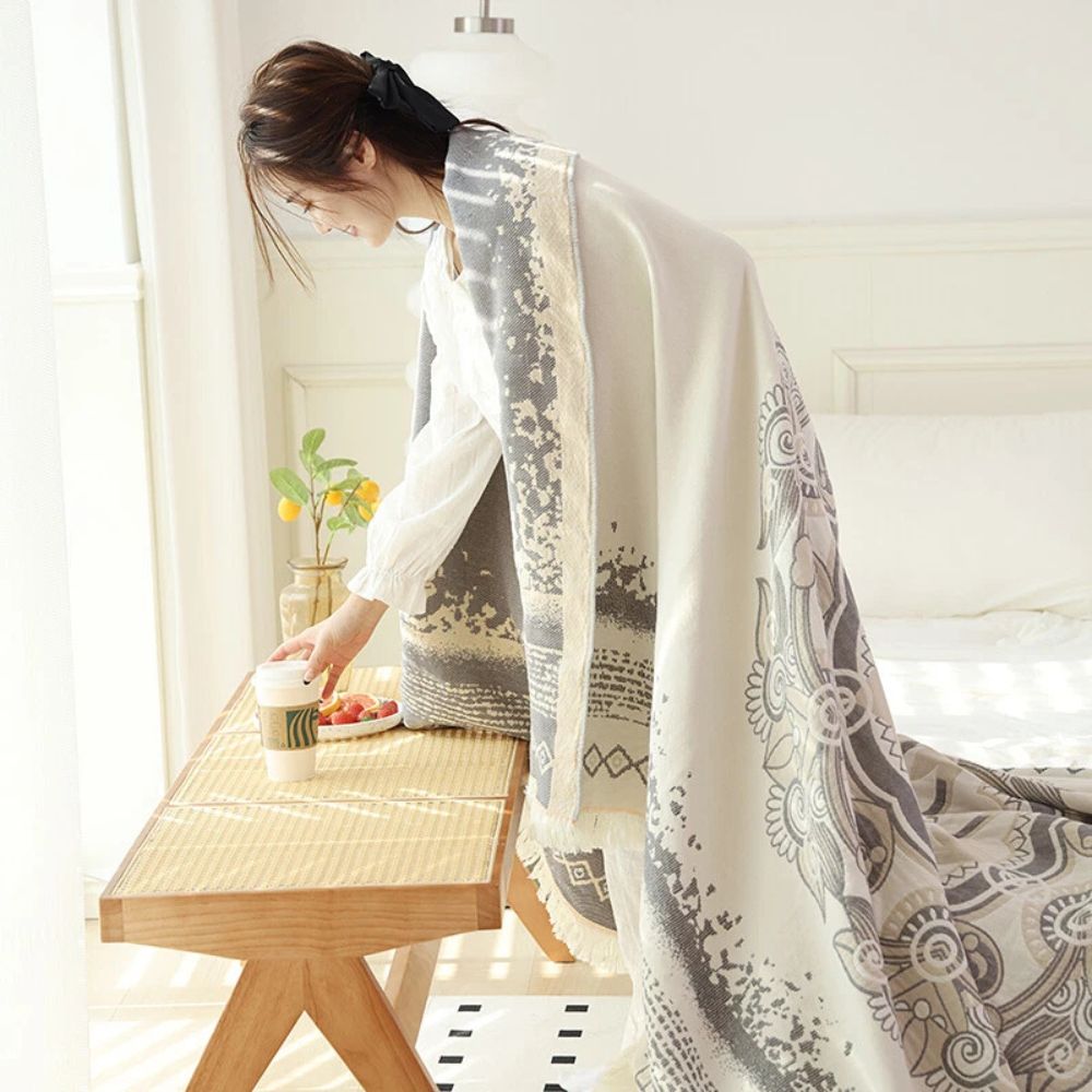 WandernBoho: Coperta in cotone elegante con motivo geometrico e look Boho – per aree living e notte