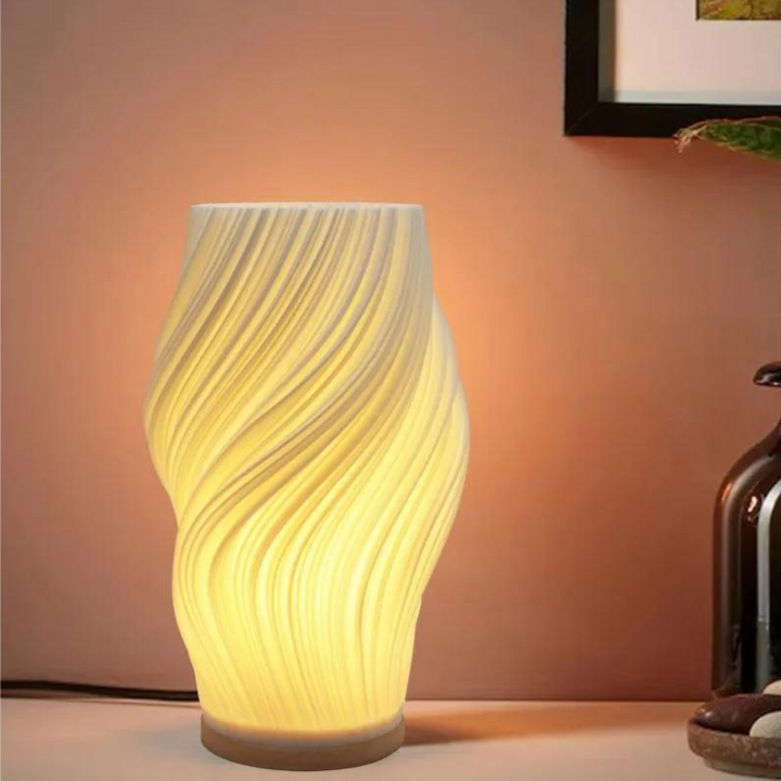 WaveLume: Lampada da tavolo moderna con forma a onda – Elegante lampada LED per soggiorno e camera da letto
