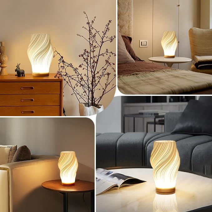 WaveLume: Lampada da tavolo moderna con forma a onda – Elegante lampada LED per soggiorno e camera da letto