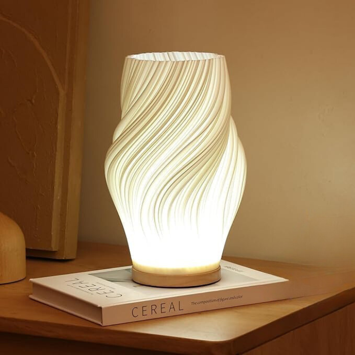 WaveLume: Lampada da tavolo moderna con forma a onda – Elegante lampada LED per soggiorno e camera da letto