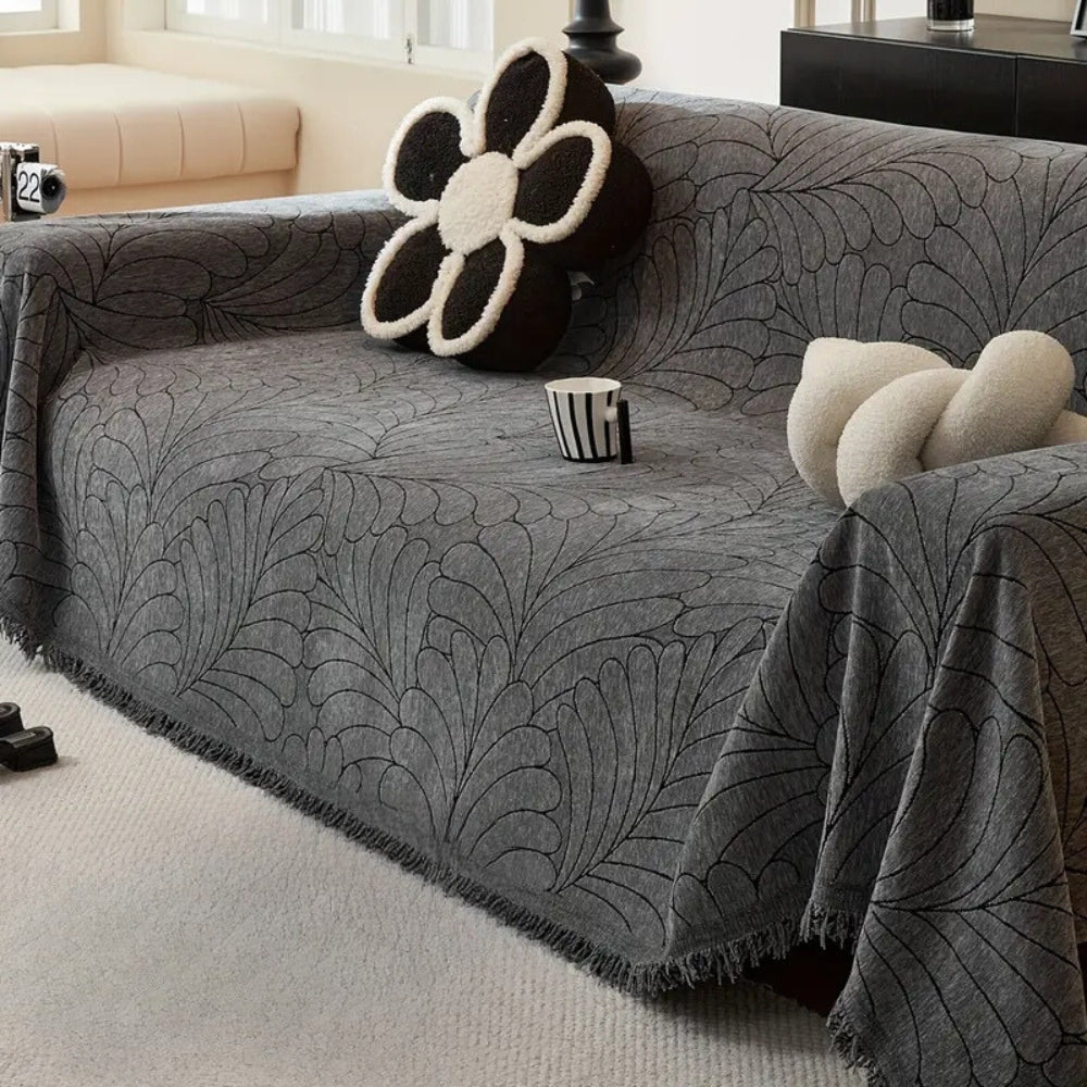 WedelEleganz: Copertura per divano in jacquard a motivo foglia in cotone e poliestere con design reversibile – per divano e soggiorno