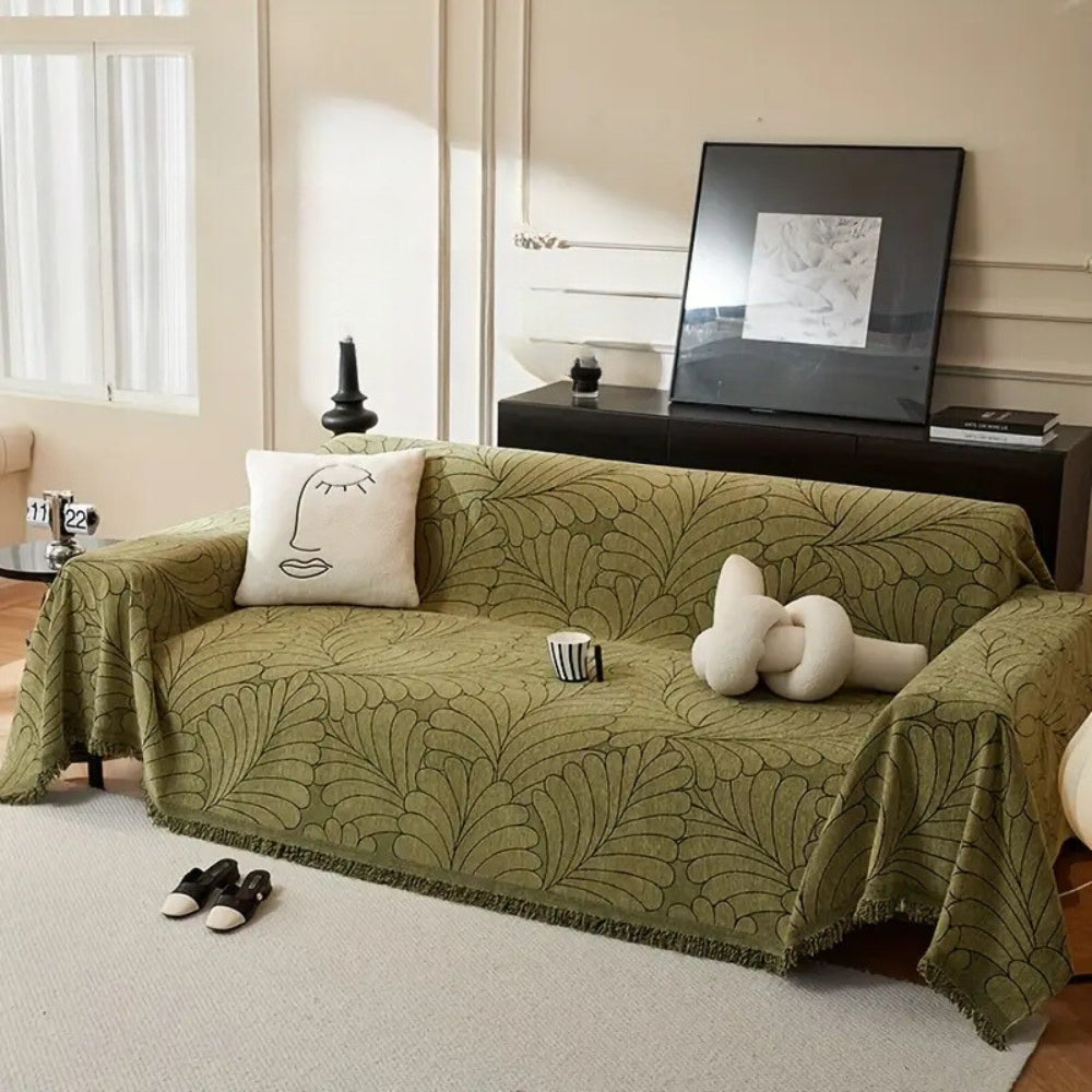 WedelEleganz: Copertura per divano in jacquard a motivo foglia in cotone e poliestere con design reversibile – per divano e soggiorno