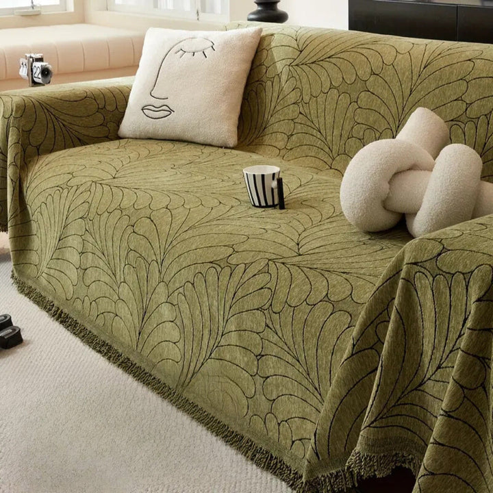 WedelEleganz: Copertura per divano in jacquard a motivo foglia in cotone e poliestere con design reversibile – per divano e soggiorno