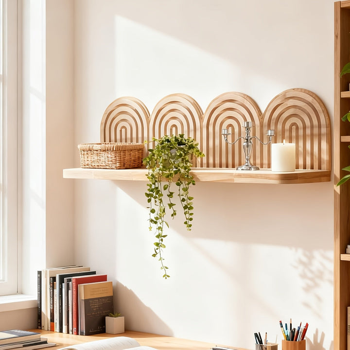WeissBogen: Mensola da parete in legno – decorativa, sospesa e appesa nello stile Boho moderno con struttura a scanalature per soggiorno e bagno