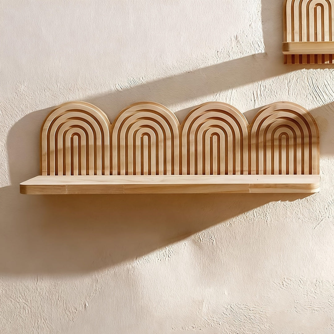 WeissBogen: Mensola da parete in legno – decorativa, sospesa e appesa nello stile Boho moderno con struttura a scanalature per soggiorno e bagno