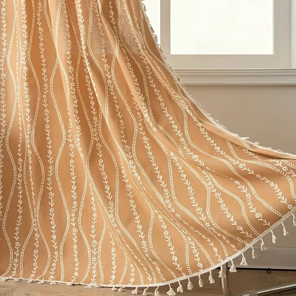 WeizenZauber: Tenda con motivo ricamato e frange – decorativa in stile country