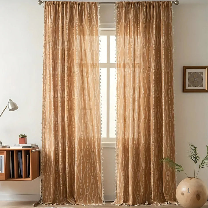 WeizenZauber: Tenda con motivo ricamato e frange – decorativa in stile country
