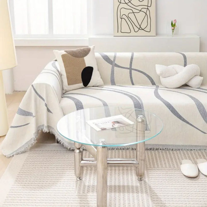 WellenTraum: Copertura per divano in chenille con motivo a onde jacquard e comfort antiscivolo – per divano e soggiorno