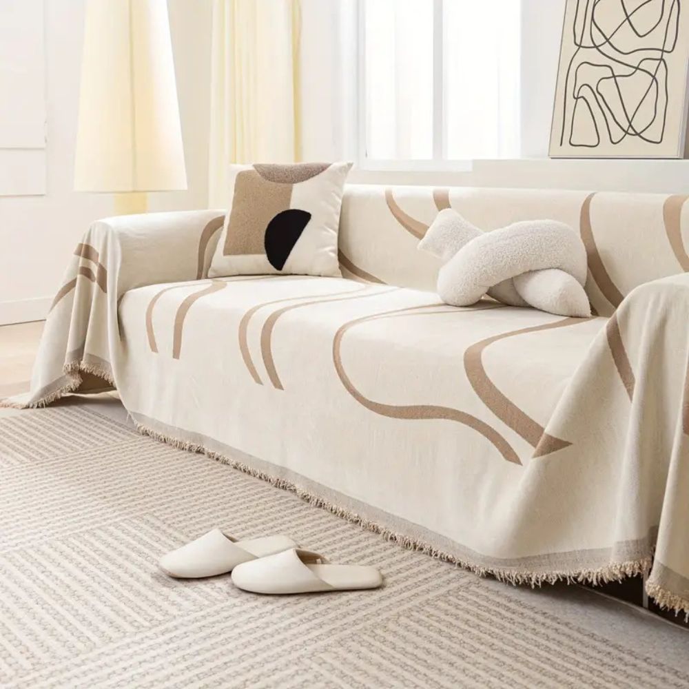 WellenTraum: Copertura per divano in chenille con motivo a onde jacquard e comfort antiscivolo – per divano e soggiorno