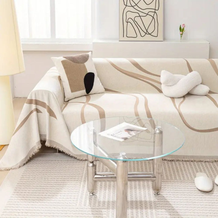 WellenTraum: Copertura per divano in chenille con motivo a onde jacquard e comfort antiscivolo – per divano e soggiorno
