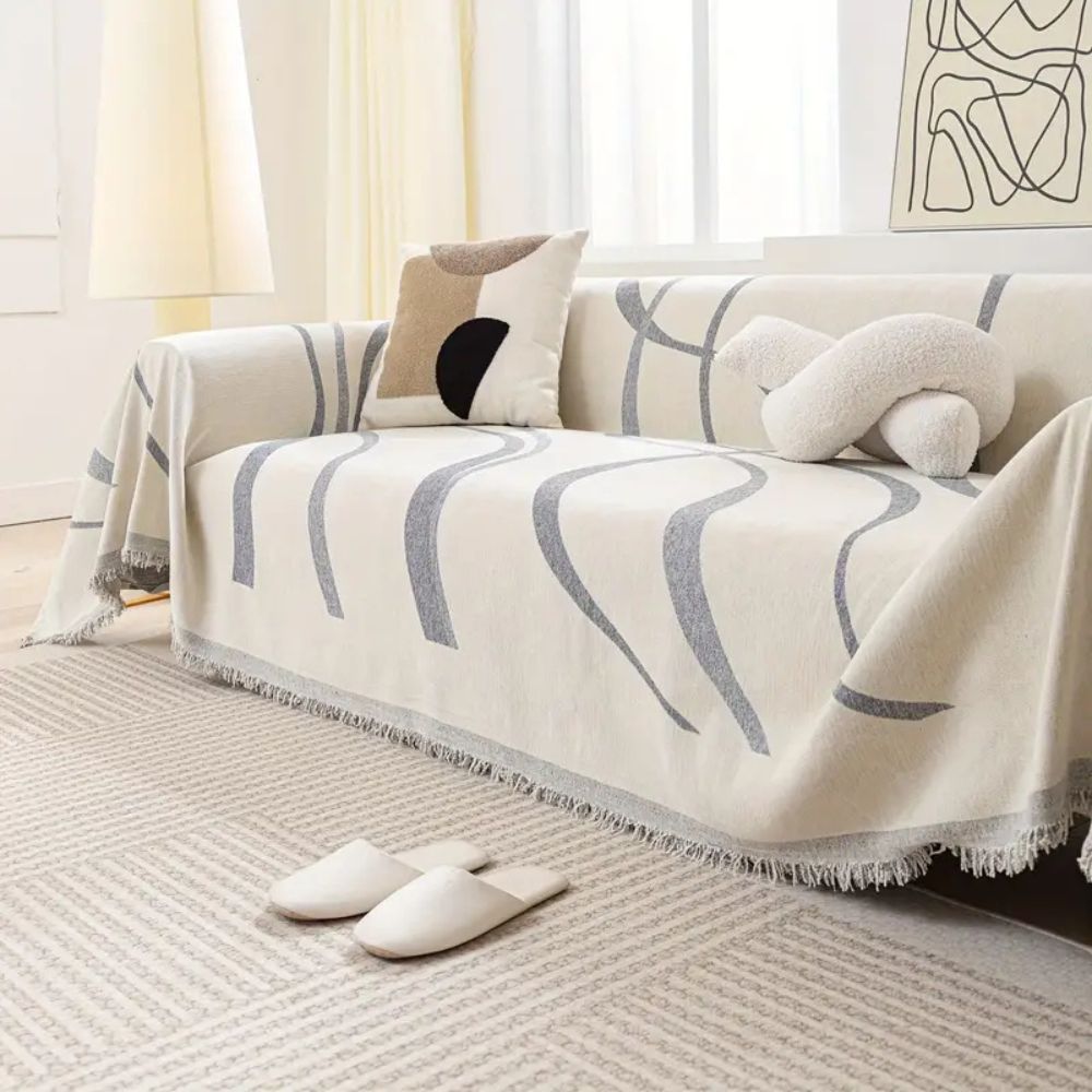 WellenTraum: Copertura per divano in chenille con motivo a onde jacquard e comfort antiscivolo – per divano e soggiorno