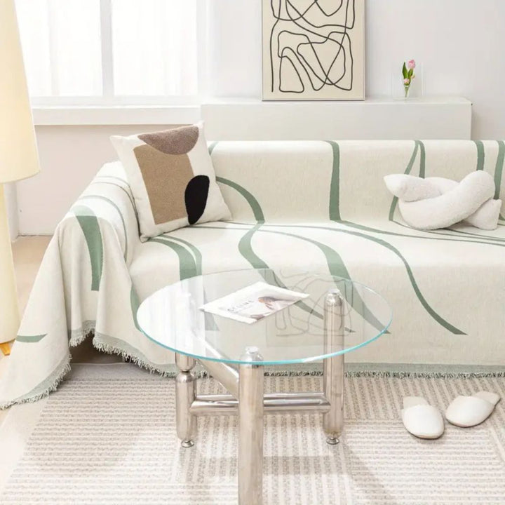 WellenTraum: Copertura per divano in chenille con motivo a onde jacquard e comfort antiscivolo – per divano e soggiorno