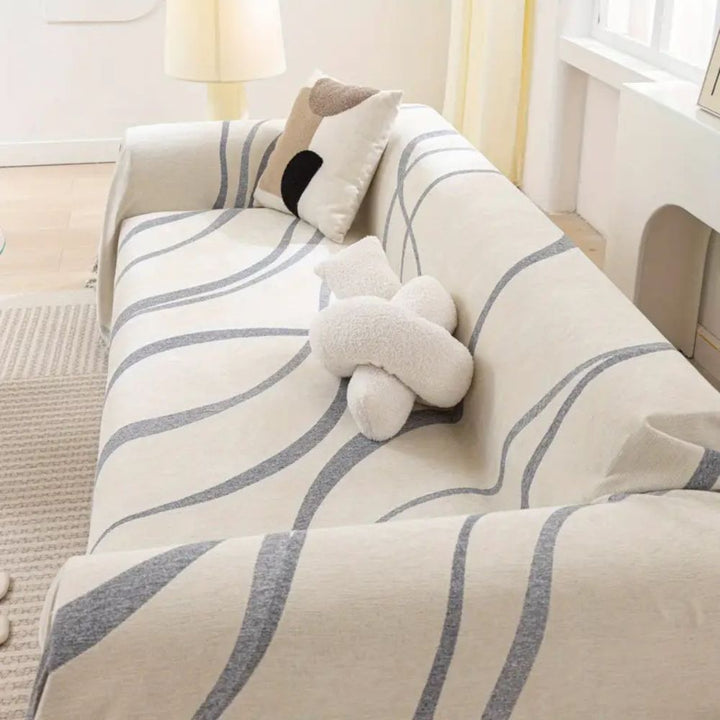 WellenTraum: Copertura per divano in chenille con motivo a onde jacquard e comfort antiscivolo – per divano e soggiorno