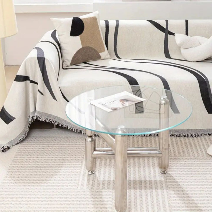 WellenTraum: Copertura per divano in chenille con motivo a onde jacquard e comfort antiscivolo – per divano e soggiorno