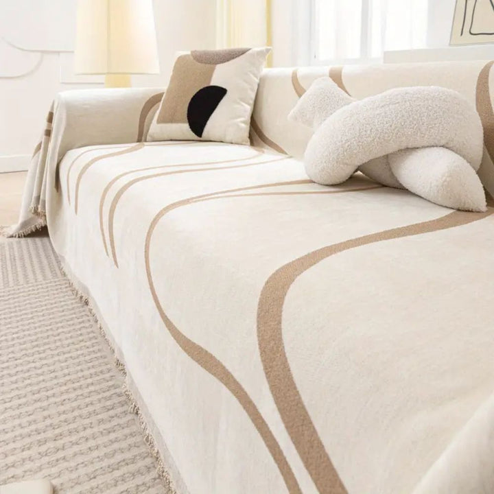 WellenTraum: Copertura per divano in chenille con motivo a onde jacquard e comfort antiscivolo – per divano e soggiorno