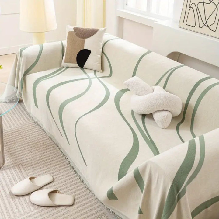 WellenTraum: Copertura per divano in chenille con motivo a onde jacquard e comfort antiscivolo – per divano e soggiorno