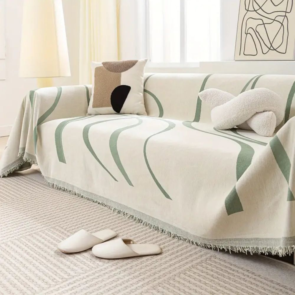 WellenTraum: Copertura per divano in chenille con motivo a onde jacquard e comfort antiscivolo – per divano e soggiorno