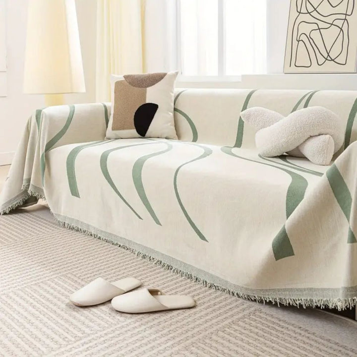 WellenTraum: Copertura per divano in chenille con motivo a onde jacquard e comfort antiscivolo – per divano e soggiorno