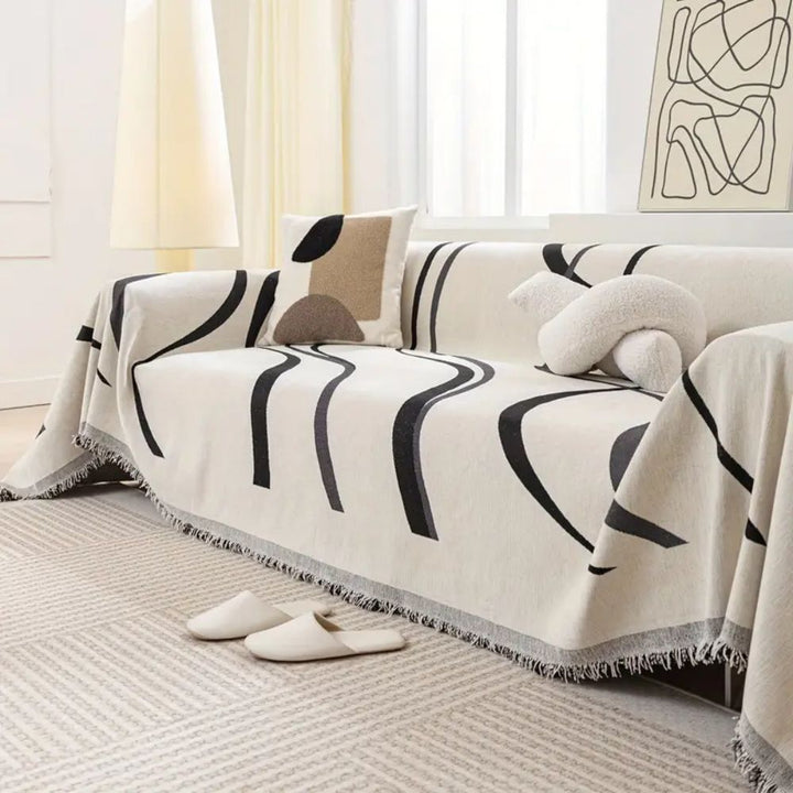 WellenTraum: Copertura per divano in chenille con motivo a onde jacquard e comfort antiscivolo – per divano e soggiorno