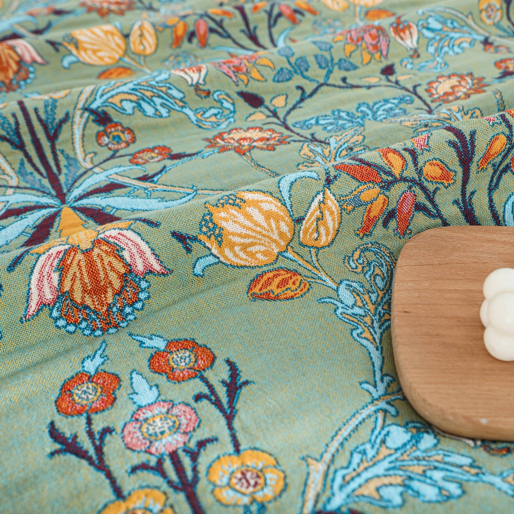 WildBlütenblatt: Coperta in cotone reversibile con motivo floreale Jacquard e bordo con frange – per divano e camera da letto