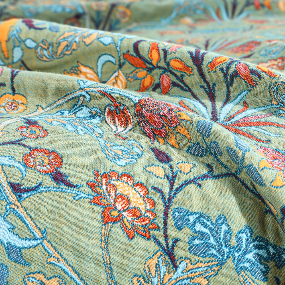 WildBlütenblatt: Coperta in cotone reversibile con motivo floreale Jacquard e bordo con frange – per divano e camera da letto