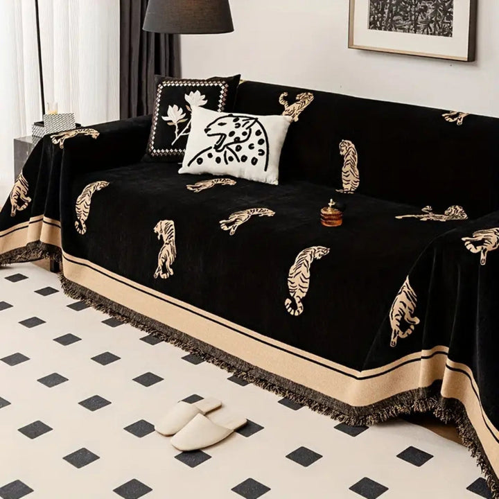 WildLuxe: Copridivano in Chenille con Motivo Tigre – Copertura Elegante per Divano per Soggiorno e Camera da Letto