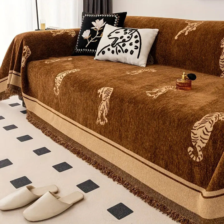 WildLuxe: Copridivano in Chenille con Motivo Tigre – Copertura Elegante per Divano per Soggiorno e Camera da Letto