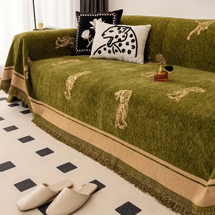 WildLuxe: Copridivano in Chenille con Motivo Tigre – Copertura Elegante per Divano per Soggiorno e Camera da Letto