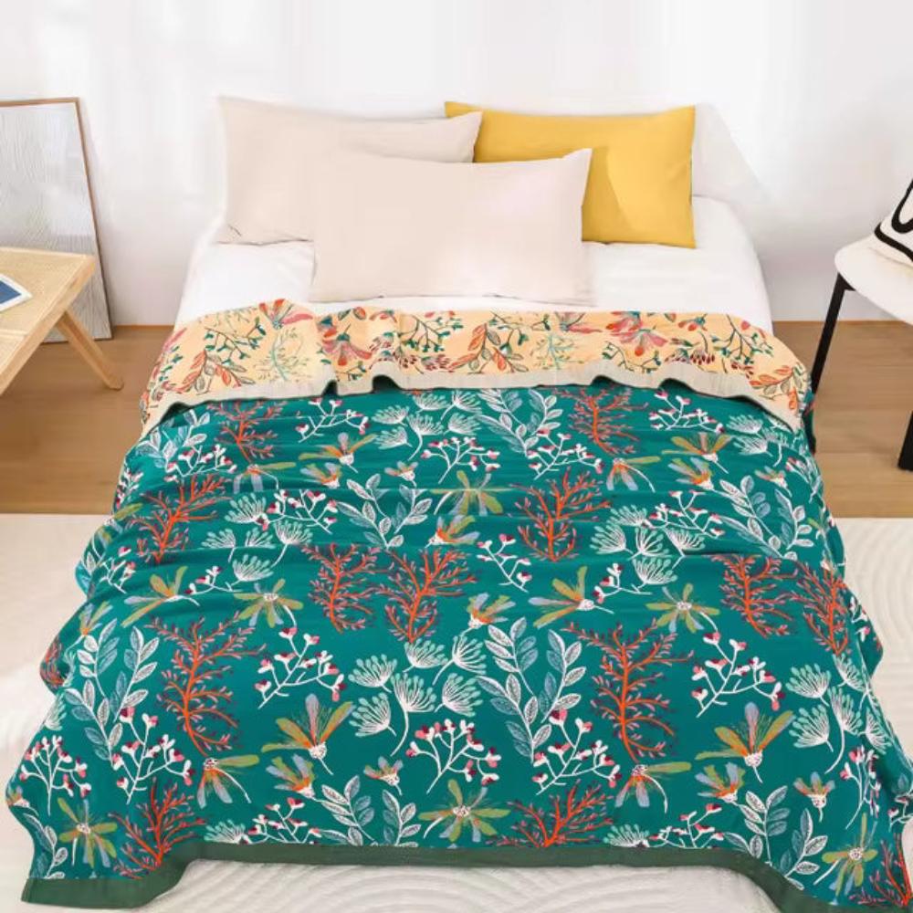 WildblumenZauber: Coperte in cotone biologico con texture soffice e look elegante – per divano e lounge