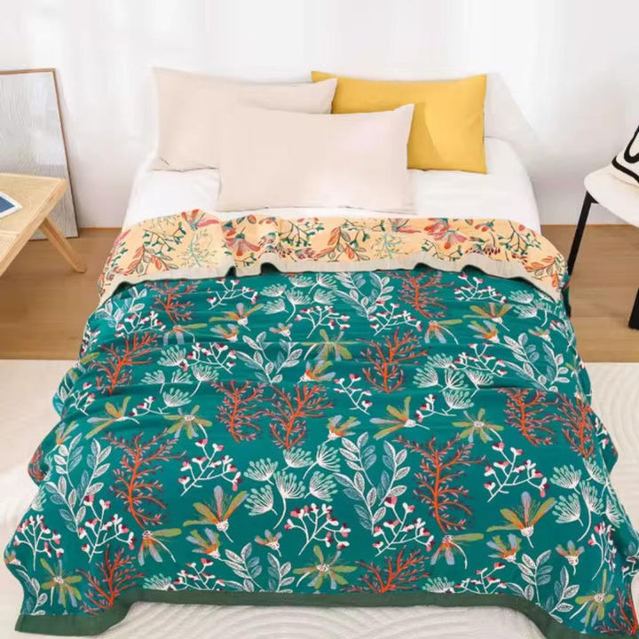 WildblumenZauber: Coperte in cotone biologico con texture soffice e look elegante – per divano e lounge