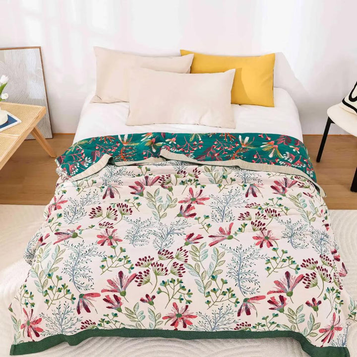 WildblumenZauber: Coperte in cotone biologico con texture soffice e look elegante – per divano e lounge